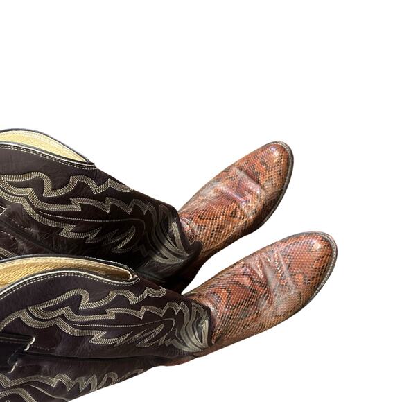 Justin Cowboy Boots Women's Size 7.5 Brown Snake Skin - Picture 4 of 11